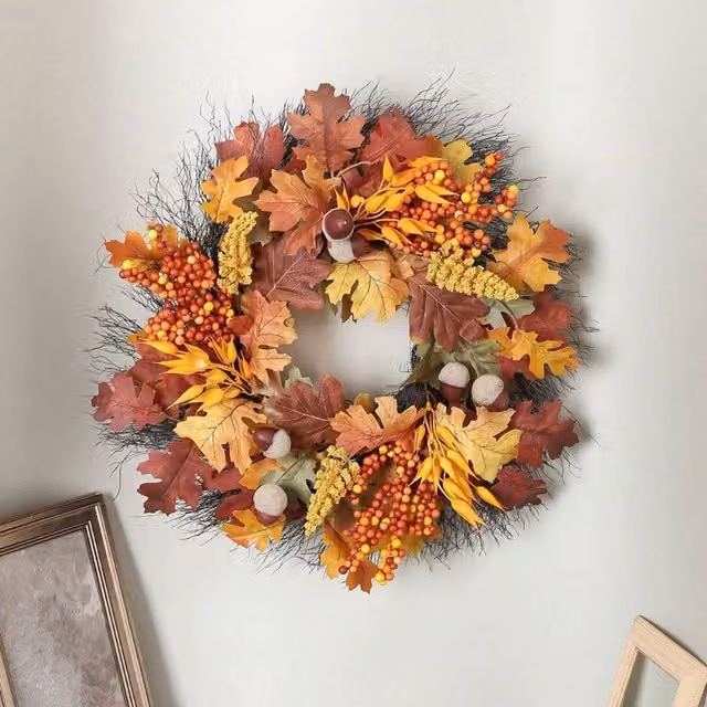 Garden Greatness Autumn Maple Leaf Door Wreath in Brown and Multicolour
