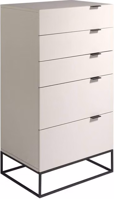 Angel Cerda Grey MDF Chiffonier with 5 Soft-Close Drawers and Black Steel Legs H: 111 cm, W: 60 cm, D: 45 cm – 1