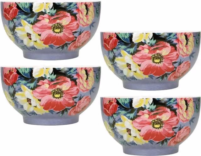 Mikasa Clovelly 4-Piece Blue Floral Ceramic Bowl Set