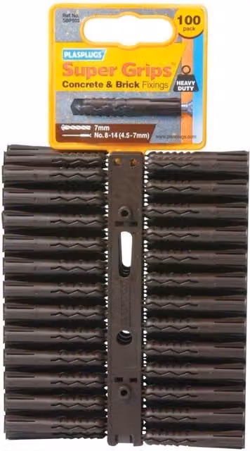 Plasplugs Solid Wall Super Grips Expansion Plugs for Concrete in Yellow, Red and Brown