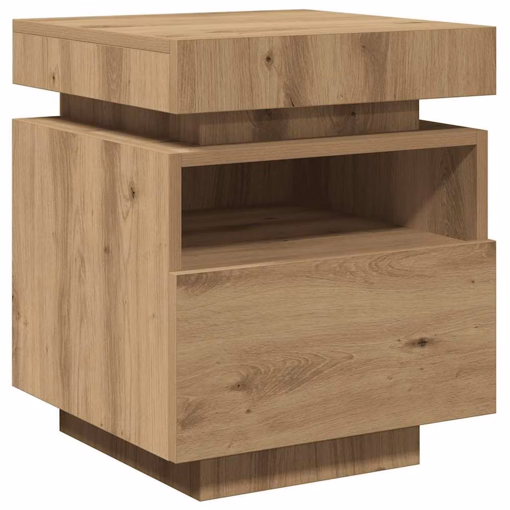 Berkfield Home Artisan Oak Bedside Cabinet with Integrated LED Lights, Brown, W: 40 cm, D: 39 cm, H: 48.5 cm – 2