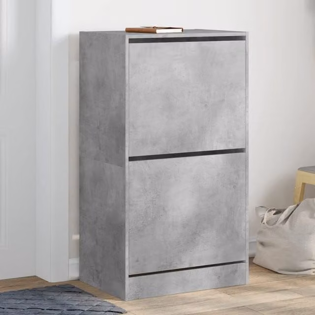 Berkfield Home Grey Wall Mounted Shoe Cabinet with 2 Tilting Compartments, W: 60 cm, D: 42 cm, H: 108 cm – 1