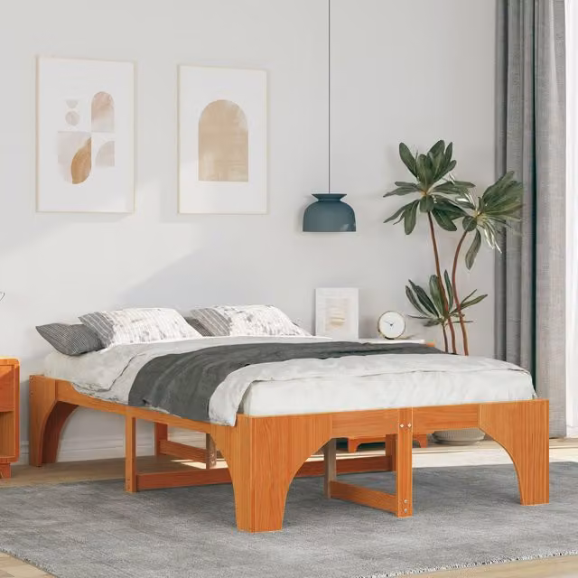 Berkfield Home Floor Bed Frame with Storage in Brown Pine Wood, W/D/H: 135 x 190 x 40 cm – 1