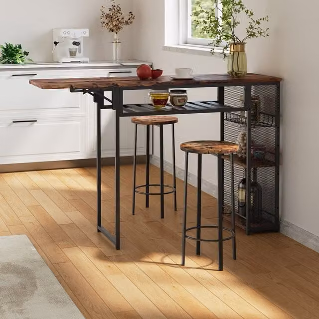 Livingandhome 3-Piece Industrial Bar Table and 2 Stools Set in Brown and Black