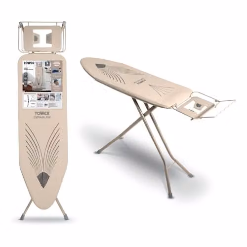 Tower T873014MSH Ceraglide Plus Large Ironing Board with Adjustable Height and Iron Rest, Beige