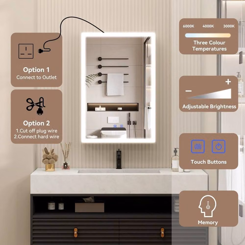 PAWNORA White Modern Wall Mounted LED Bathroom Mirror Cabinet with Hinged Doors – 2