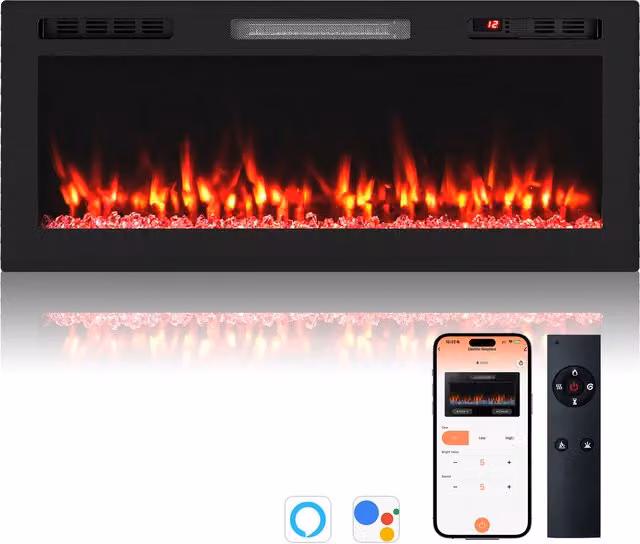 Costway WiFi-Enabled Electric Fireplace in Black, 106.7 cm