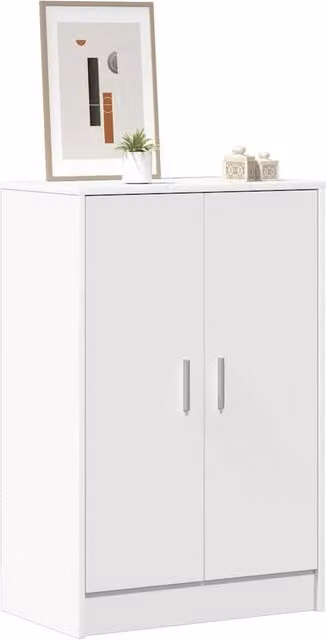 Berkfield Home Modern White Shoe Cabinet with Hinged Doors, W/D/H: 60 x 35 x 92 cm