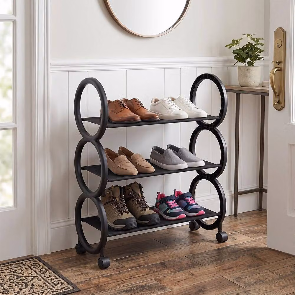 FORGEVIO Black 3 Tier Slim Rolling Shoe Rack, W/D/H: 46 x 20 x 56 cm – 3