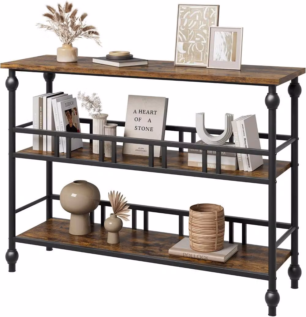 London Boutique 3-Tier Brown Console Table, Sofa Side Table and Entryway Table, W/D/H: 110 x 30 x 80 cm – 2