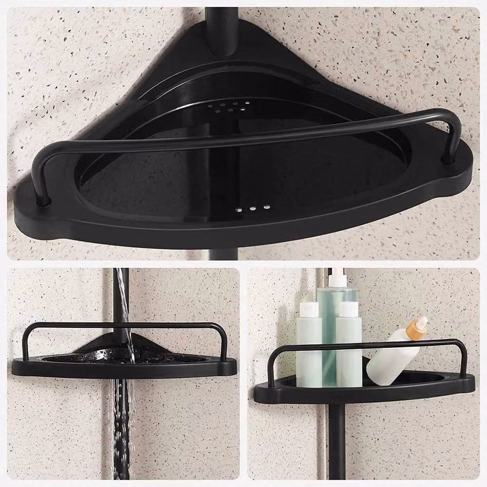 VOGREX 4-Tier Telescopic Black Metal Corner Shower Caddy with Adjustable Shelves – 3