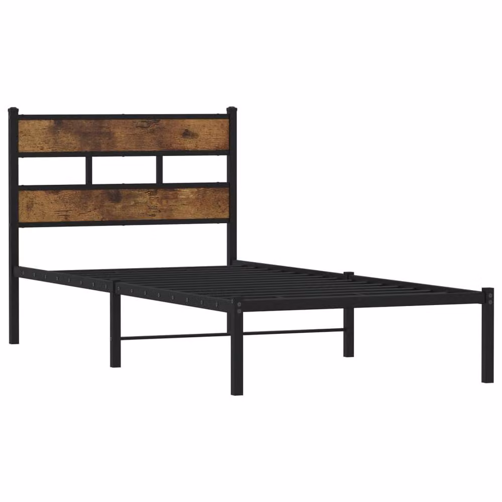 Berkfield Home Metal Bed Frame in Smoked Oak Brown, W: 80 cm, L: 200 cm – 3