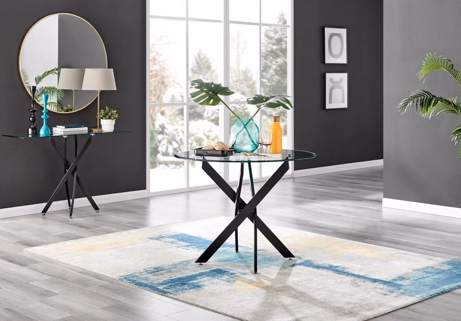 FurnitureboxUK Novara Round Glass Dining Table with 2 Corona Gold Chairs in White and Black – 4