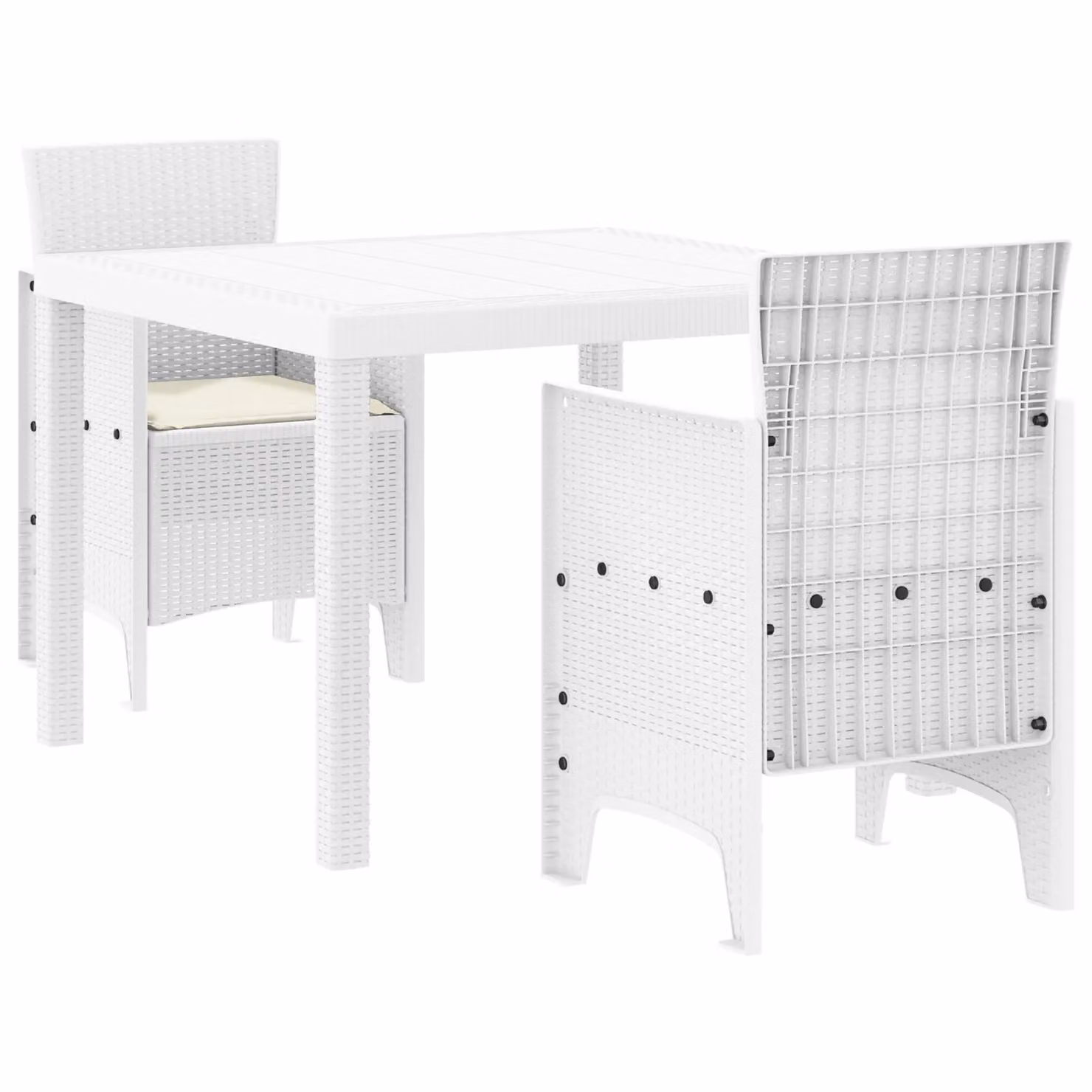 Berkfield Home 3 Piece White Poly Rattan Garden Dining Set with Cushions – 2