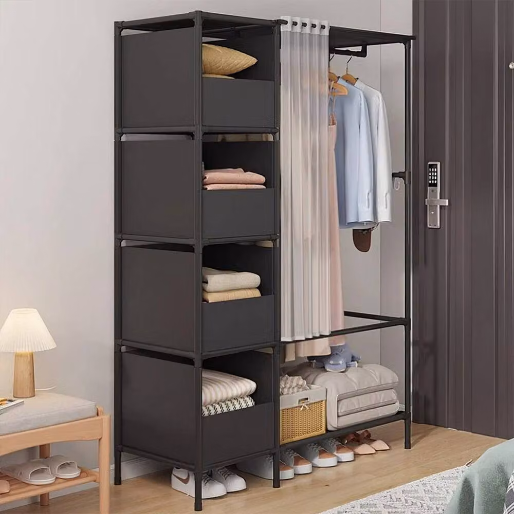 EONLION Black Foldable Fabric Wardrobe with Hanging Rod, W: 100 cm, H: 170 cm – 3