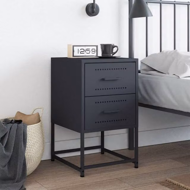 Berkfield Home Durable Metal Bedside Cabinet in Anthracite Grey, W/D/H: 36 x 39 x 60.5 cm