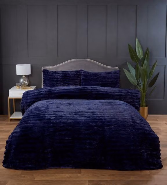 Rapport Home Chunky Ribbed Fur Polyester Soft and Cozy Duvet Cover and Pillowcase Set in Blue, W: 180 cm, H: 200 cm