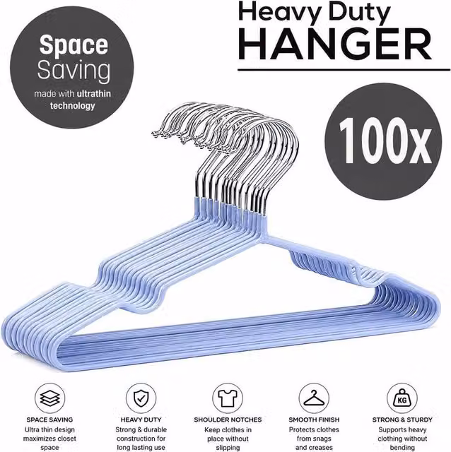 PAWNORA Space Saving Metal Wire Hangers in Blue, Pack of 100 – 1