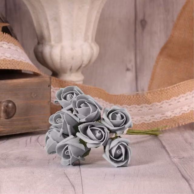 Kingsbury Gifts Bunch of 8 Grey Foam Tea Rose Buds for Weddings