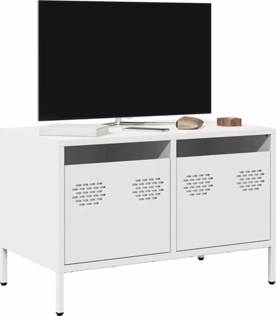 Berkfield Home Industrial White TV Cabinet in Matt Cold-rolled Steel, W: 68 cm, D: 39 cm, H: 43.5 cm – 1