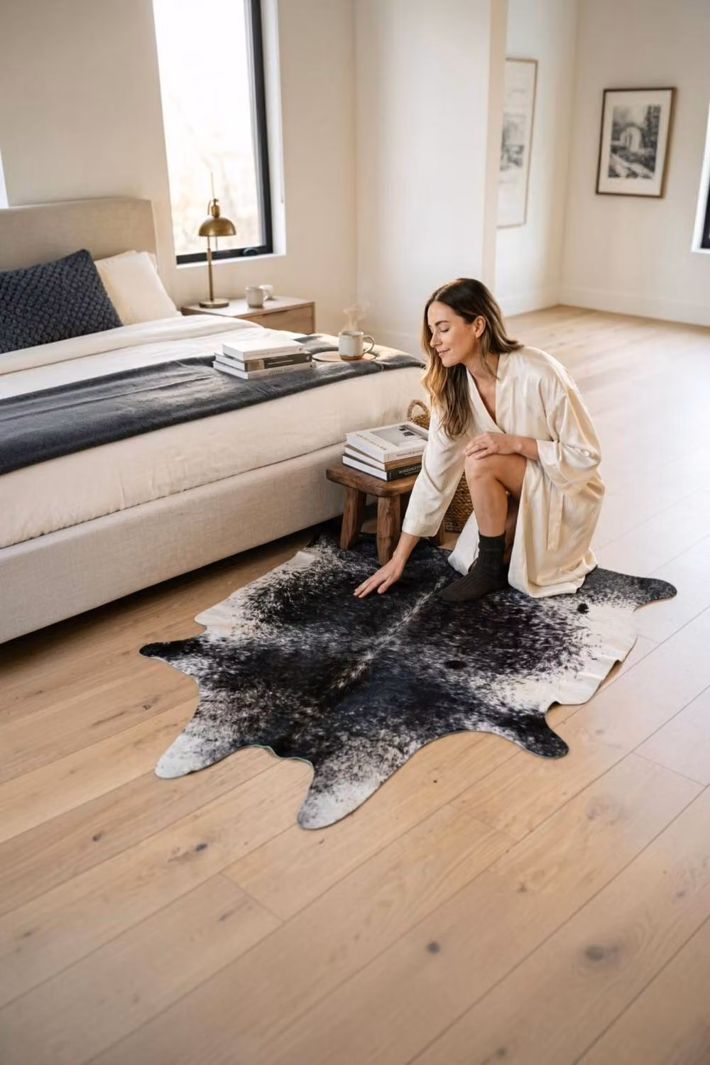 Infinity Leather Natural Cowhide Hairon Rug in Black and White, W 180 cm x D 220 cm – 2