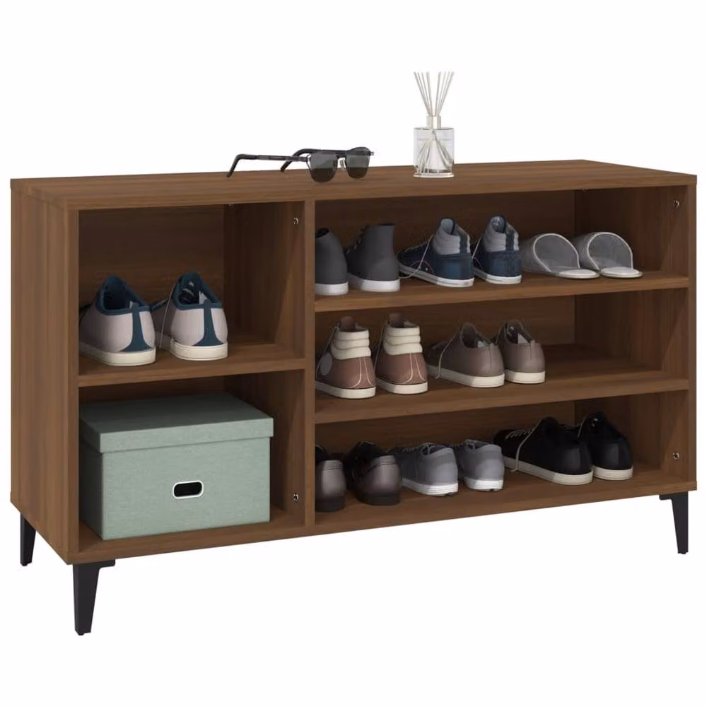Berkfield Home Brown Oak Shoe Cabinet with Integrated Seat, W: 102 cm, D: 36 cm, H: 60 cm – 3