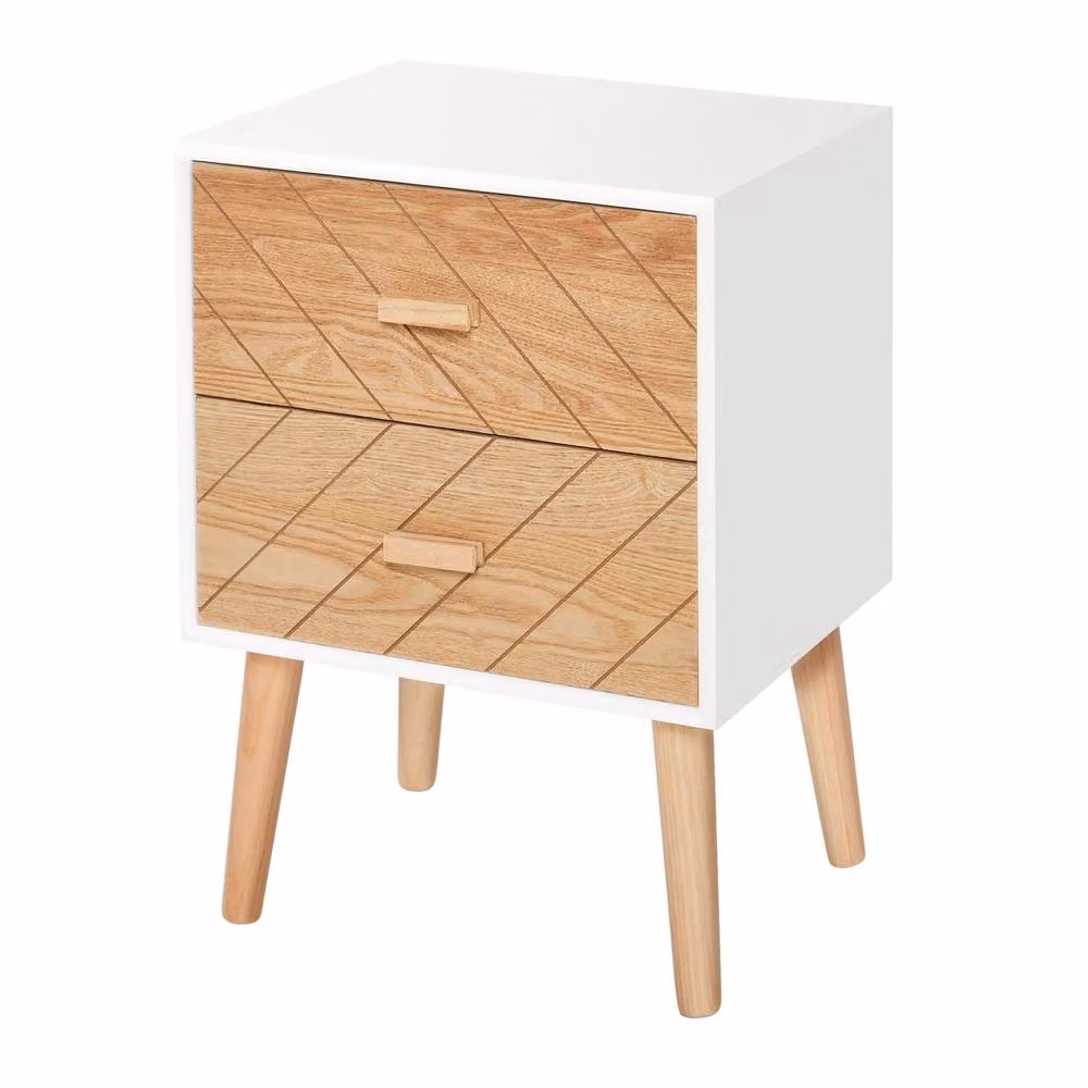 Wyld Haus Sutare 2 Drawer Bedside Table White and Natural Wood W/D/H: 30 x 30 x 55.5 cm – 2
