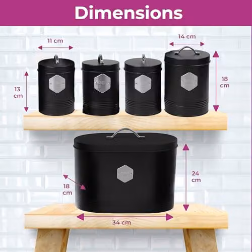 Neo 5 Piece Metal and Bamboo Kitchen Canister Set in Navy Blue – 4