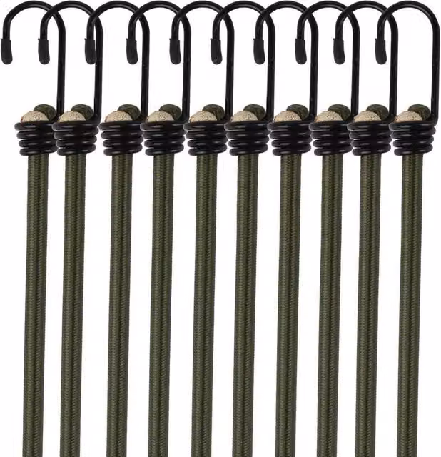 SPETLEK Heavy Duty Bungee Cord with Double J Hooks in Dark Green, 100 cm