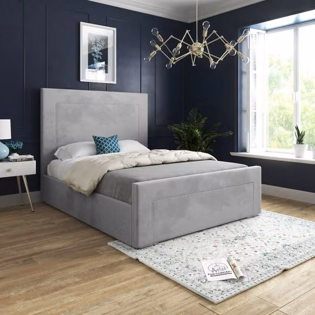KDMD Lucca Upholstered Soft Velvet Bed Frame in Grey, Size: Super King, W/D/H: 200 x 137 x 189 cm – 1