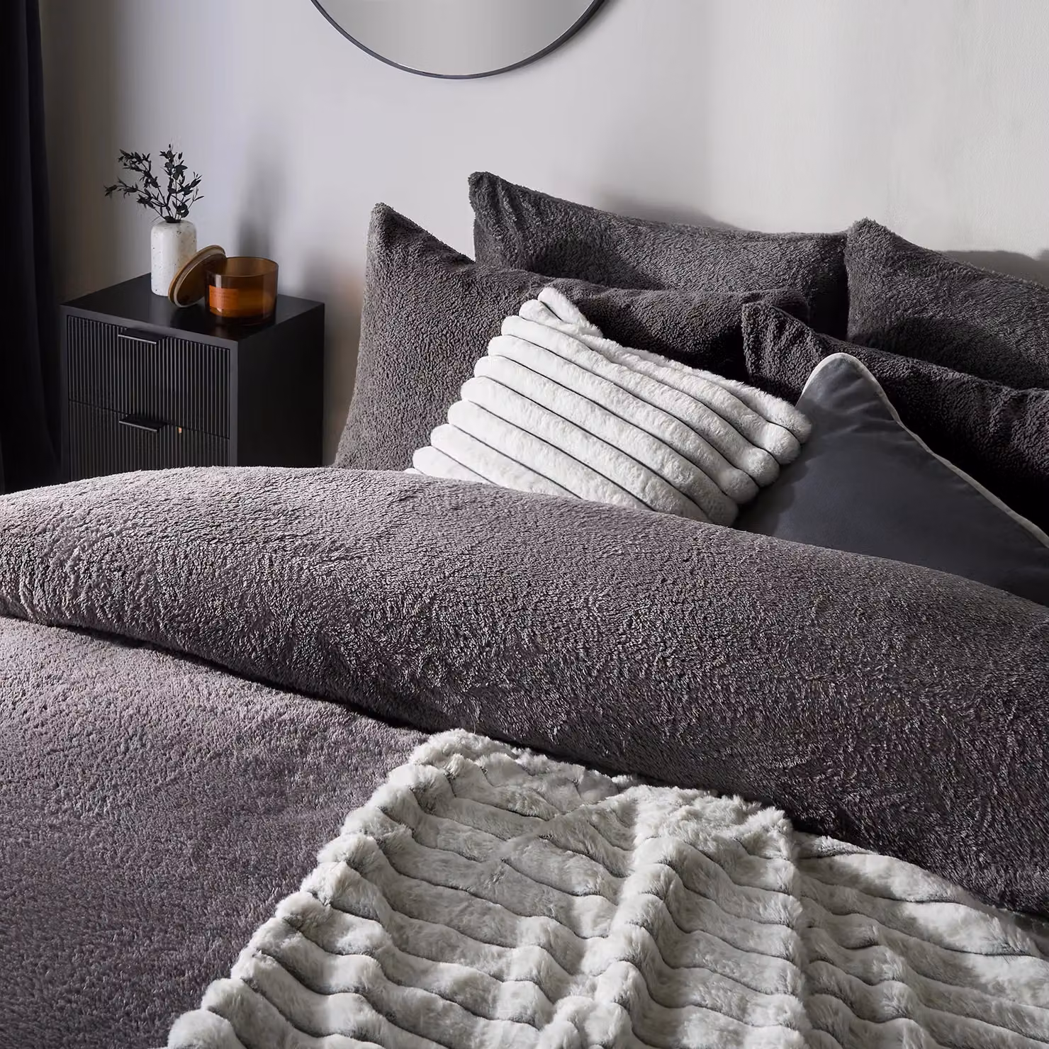 OHS Thermal Soft Teddy Fleece Duvet Cover and Pillowcase Set in Anthracite Grey, Single Size (90 x 200 cm) – 2