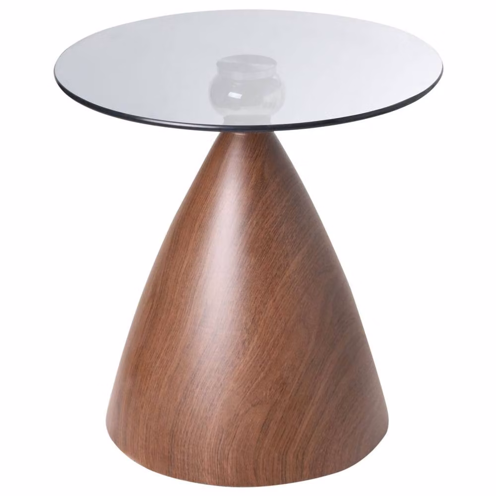 Wyld and Coco Small Side Table with Brown Wood Effect Top and Black Iron Cone Base – 2