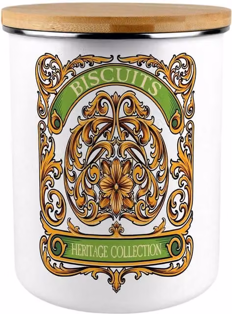 Purely Home French Nouveau Extra Large Metal Biscuit Tin in Gold, Green and White