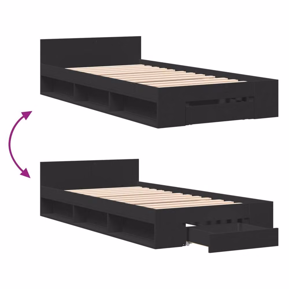 Berkfield Home Modern Bed Frame with Drawer in Black, W/D/H: 80 x 190 x 78 cm – 5