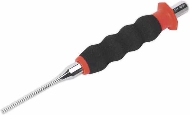 Loops 4mm Sheathed Parallel Pin Punch with Contoured Foam Grip in Black Chrome Molybdenum Steel