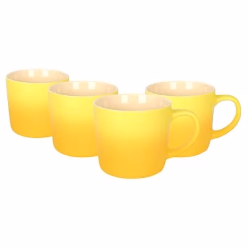 Argon Tableware Yellow Ombre Coffee Mugs, Set of 4, 330ml New Bone China Ceramic Mugs