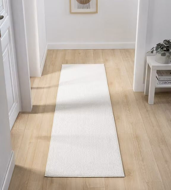 Desire Rugs Plain Modern Washable Area Rug in Beige and White, W: 220 cm x D: 60 cm