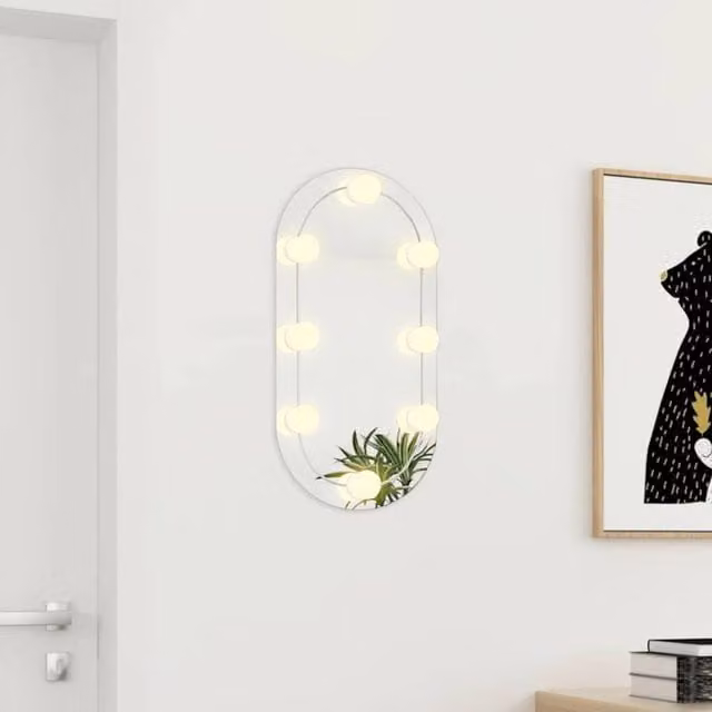 Berkfield Home Oval Glass Mirror with LED Lights, Silver, W: 60 cm, H: 30 cm, D: 30 cm