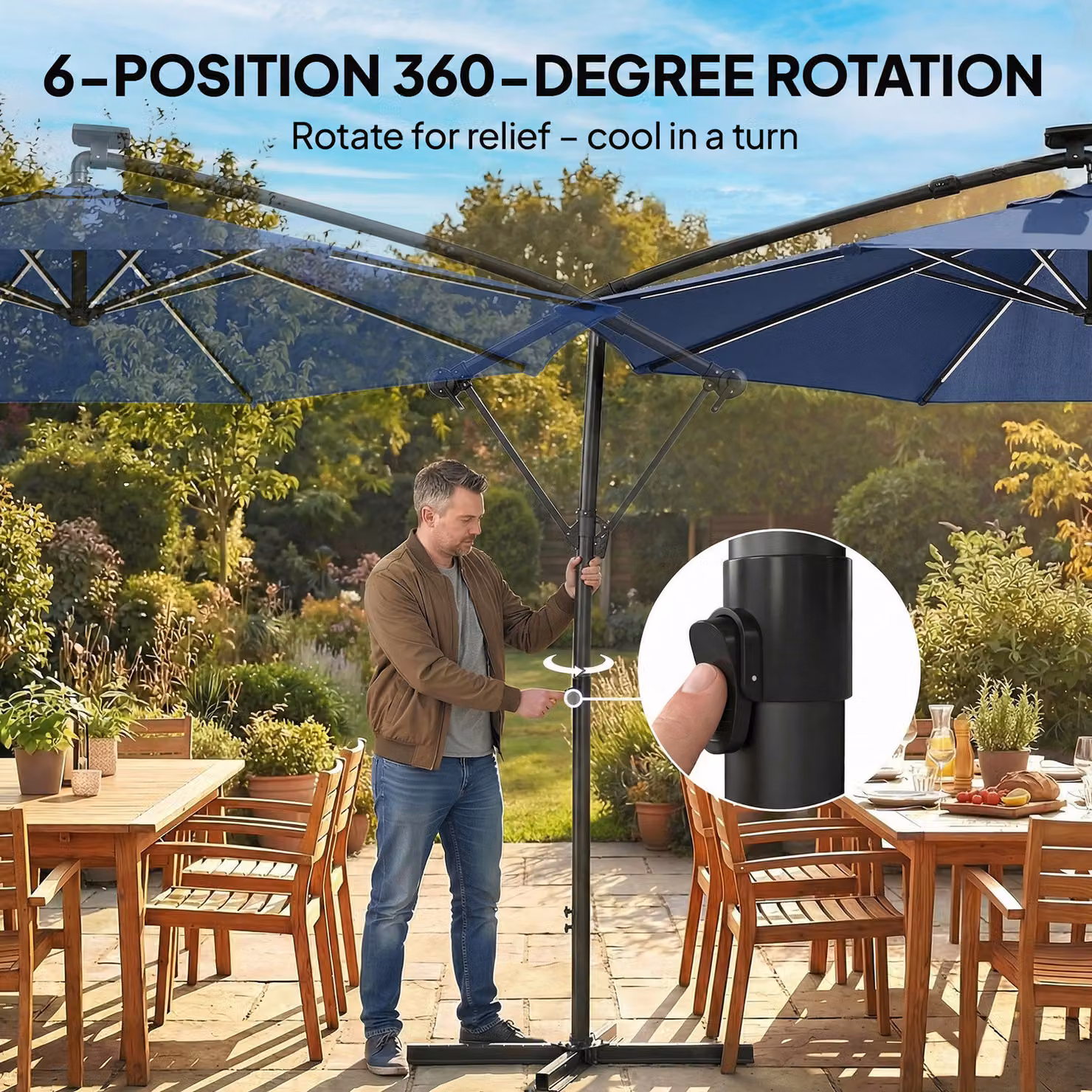 Outsunny 3 m Rotating Cantilever Garden Parasol with Cover, Navy Blue – 4