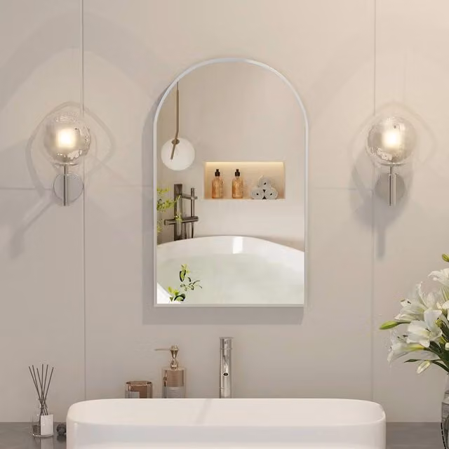 KEEPREAPER Sleek Wall Mounted Bathroom Mirror Cabinet in Silver with Brushed Nickel Finish, W: 42 cm, H: 68 cm