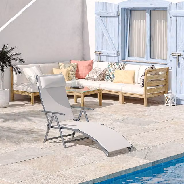 Outsunny Sun Lounger Recliner Pillow with Adjustable Headrest in White and Silver