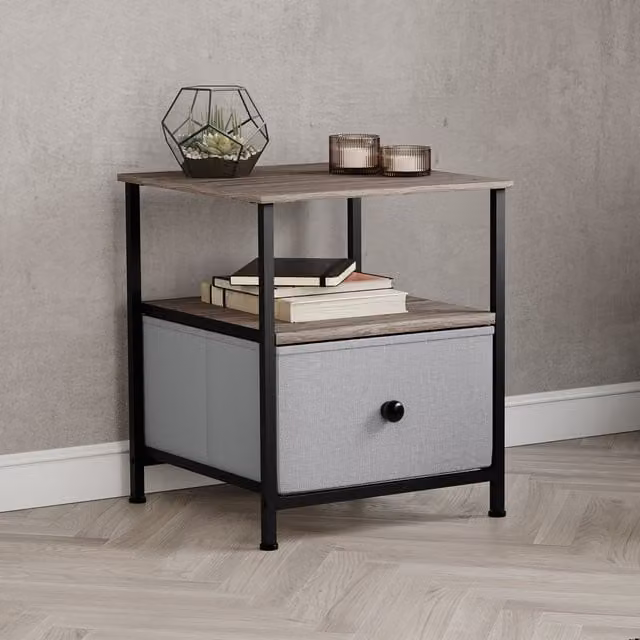 Vida Designs Modern Bedside Table Chest in Beige and Grey