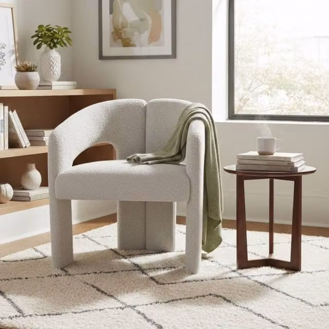 Stratus Interiors Oslo Modern Bouclé Accent Chair in Beige/White – 1