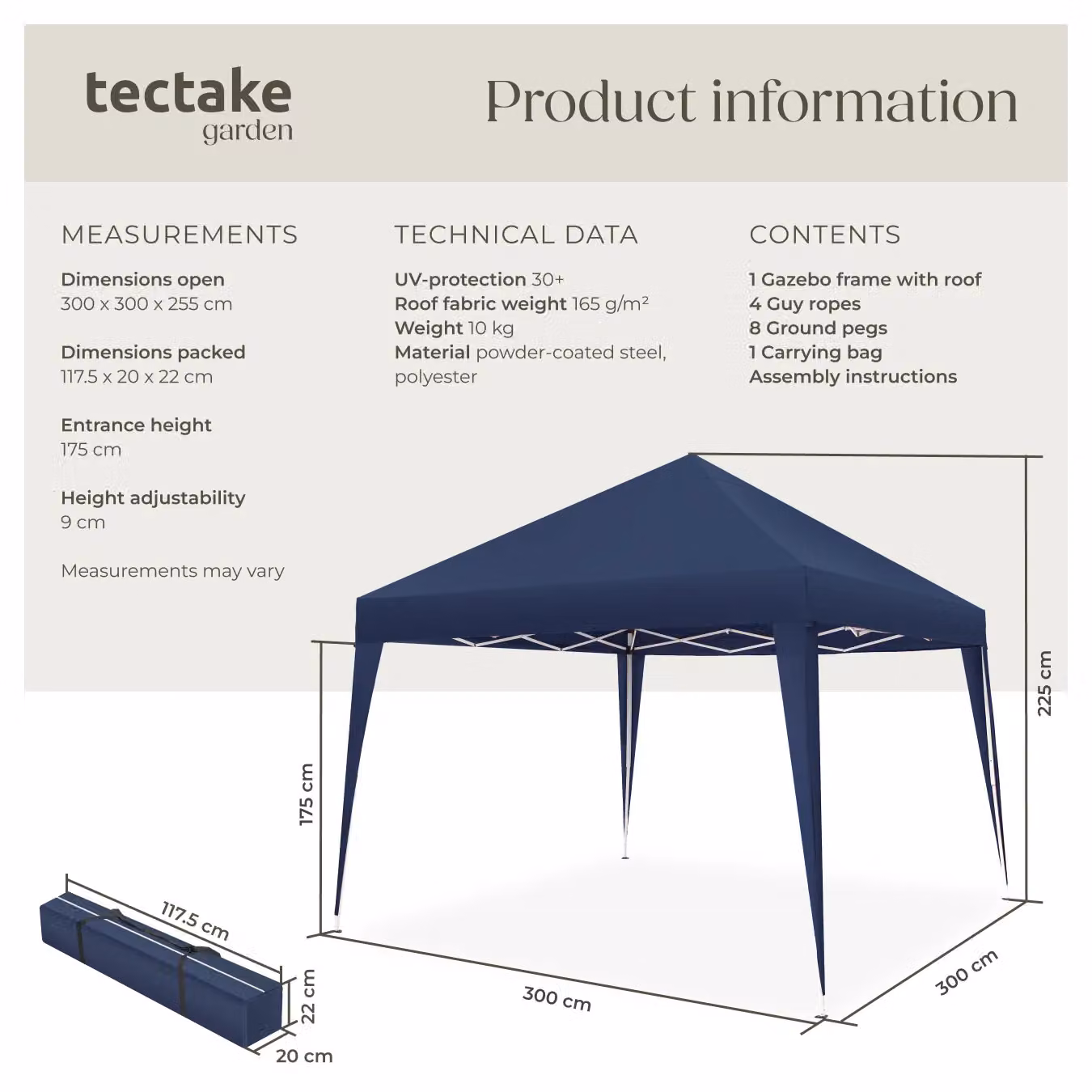 tectake Gazebo Linosa Blue, W/D: 300 x 300 cm – 5