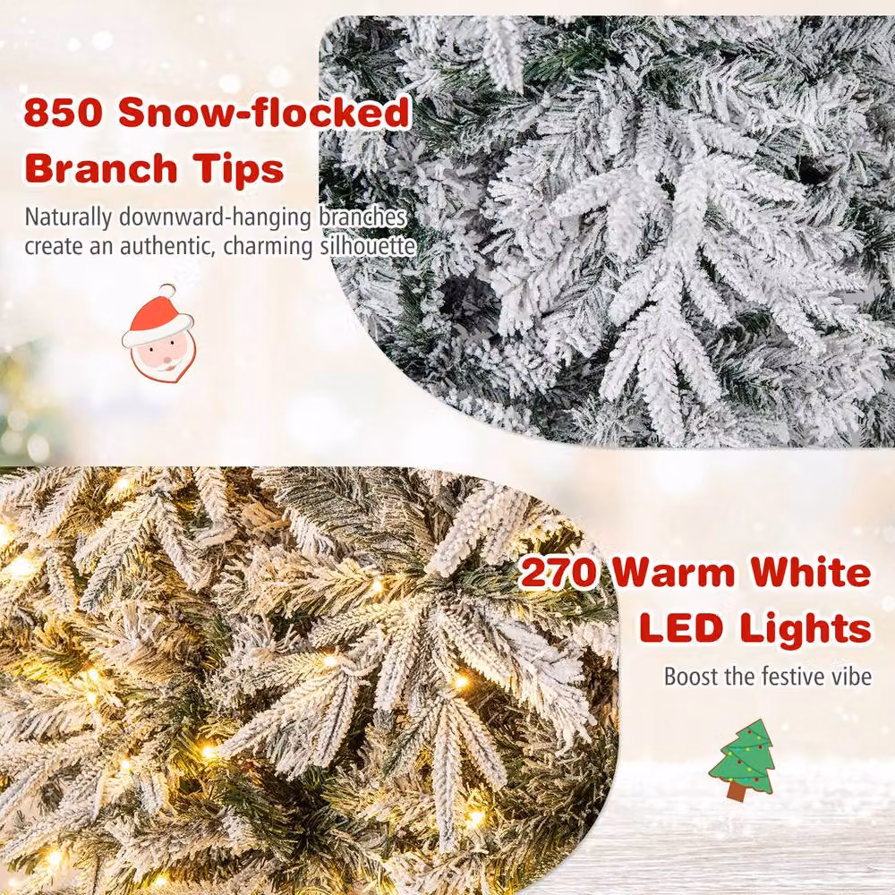 Costway Pre-lit Hinged Artificial Christmas Tree in White, Height: 180 cm – 6