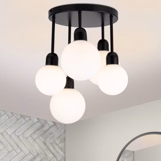 COSYLYTE Broome 5 Light Glass Ceiling Light for Bathrooms in Matt Black