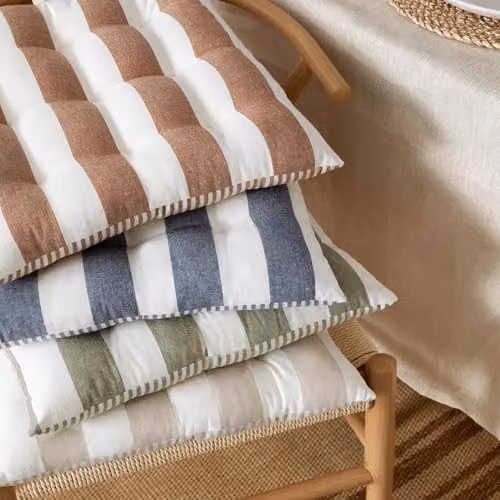 Riva Home Reversible Square Cotton Seat Pads, 2 Pack, Beige, W/D/H: 40 x 40 x 40 cm – 2