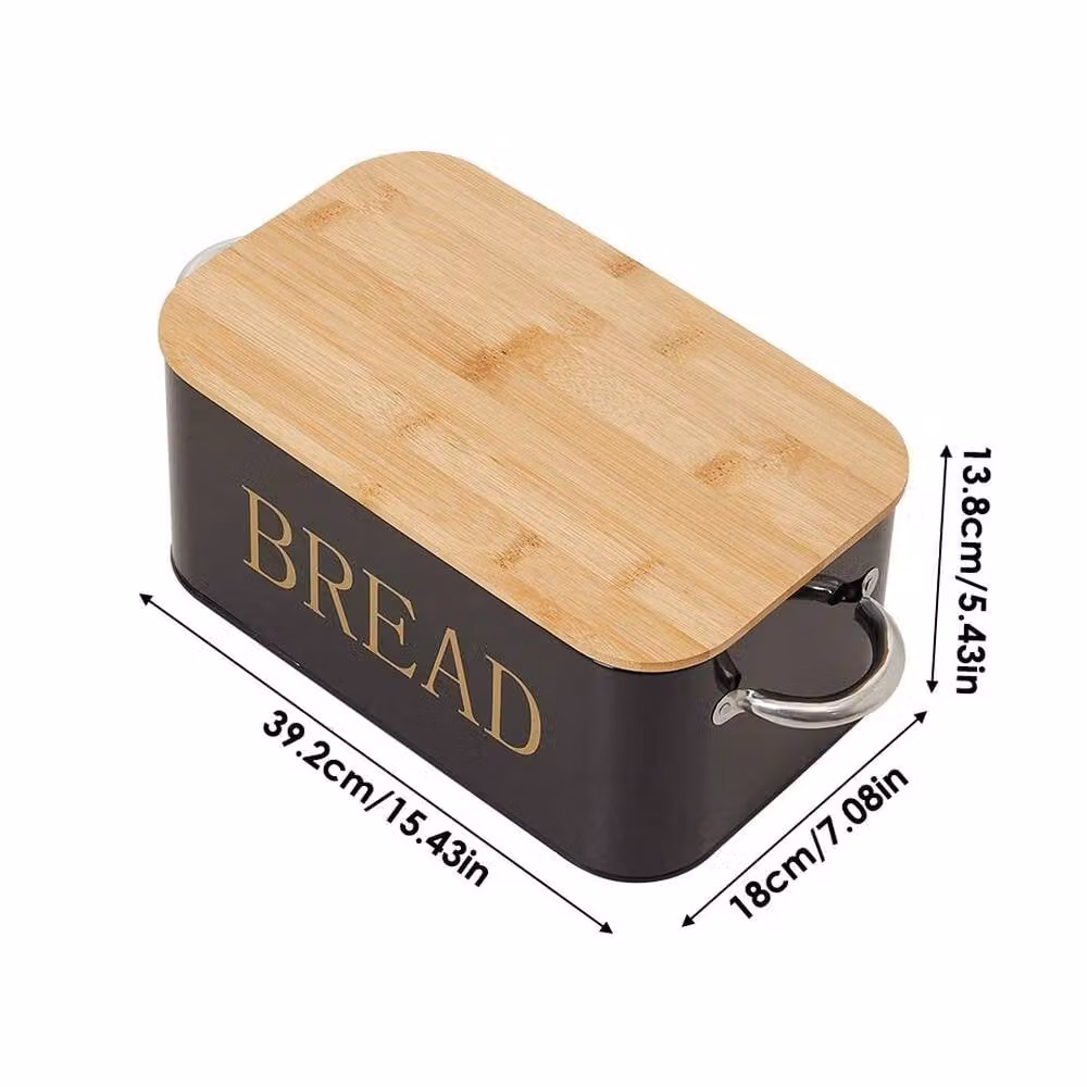 PAWNORA Black Metal Bread Bin with Bamboo Cutting Board Lid – 2