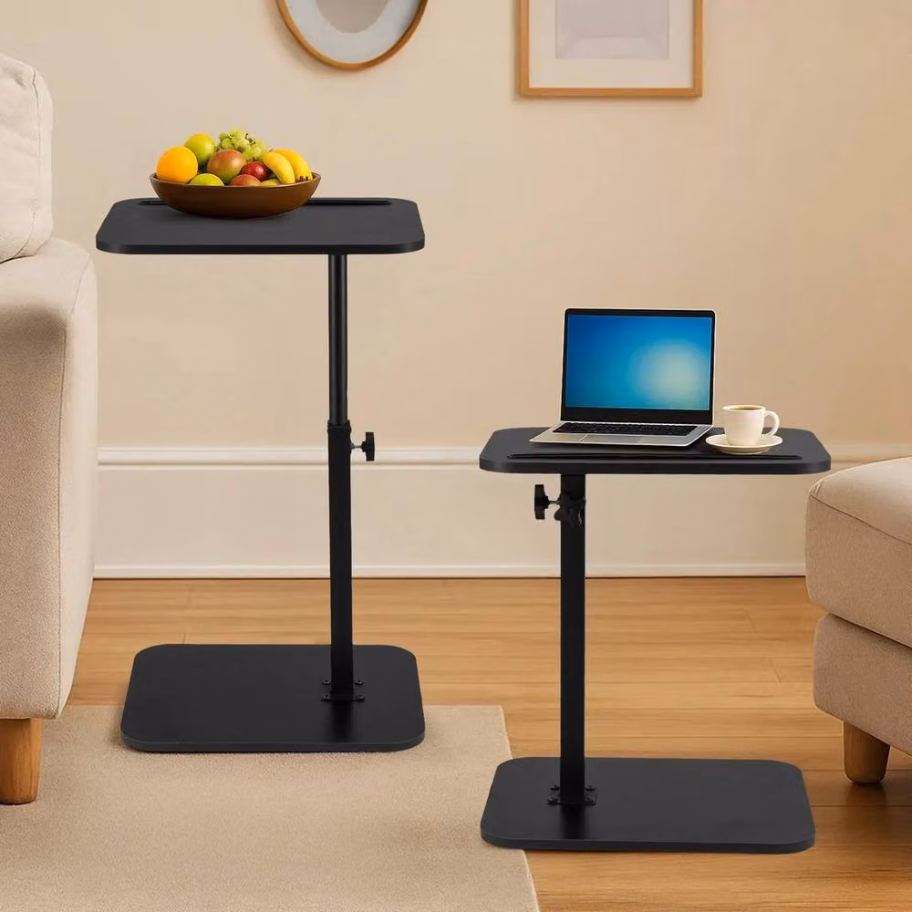 FORGEVIO C-Shaped Adjustable Sofa Side Table with Rotating Top in Black – 3