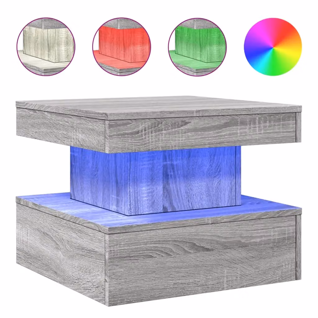Berkfield Home Modern Square Coffee Table with LED Lights in Grey Sonoma, W/D/H: 50 x 50 x 40 cm – 2